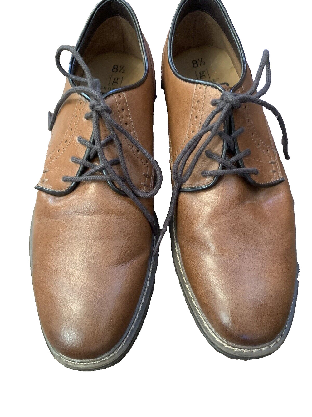 GEORGE Oxford Shoes Mens Size 8.5 Lace Up Cognac Comfort Memory Foam Dress Shoes